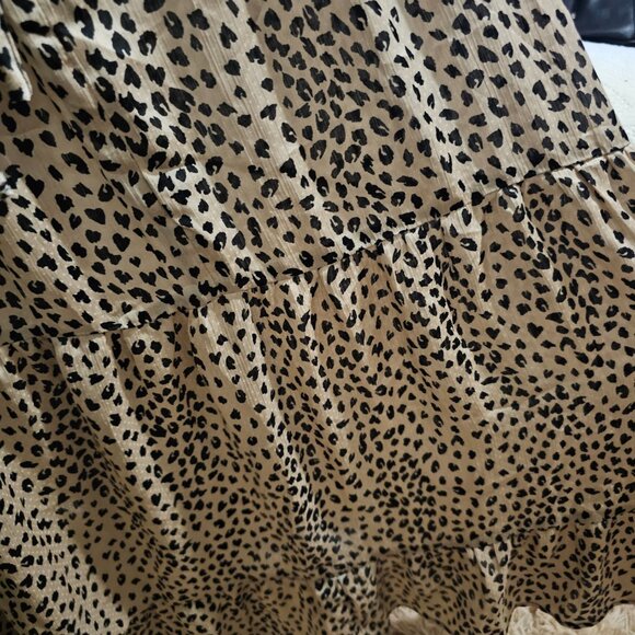 CUPSHE Women V Neck Leopard Lace Up Backless Maxi Slip Dress with Ruffle Hem NWT - Picture 6 of 14